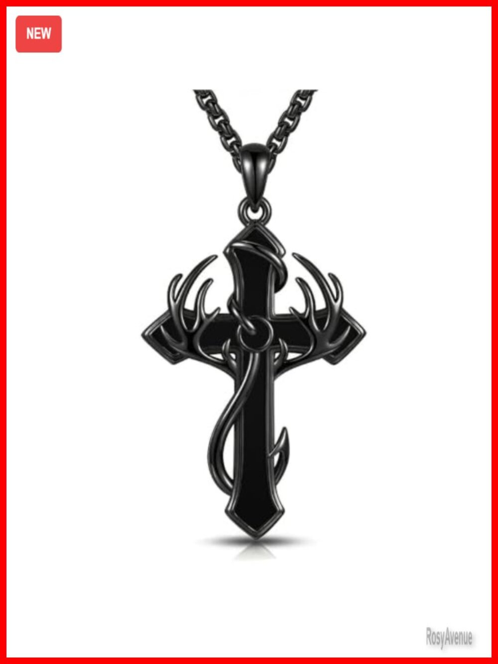 Sterling Silver Fish Hook Cross Pendant Necklace Box Chain Unisex
